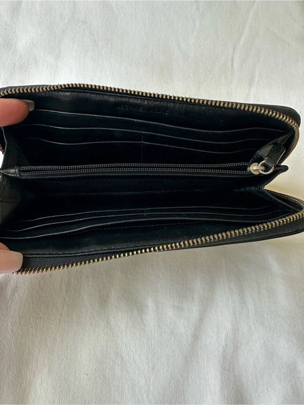Michael Kors Black Brown MK Logo Zip Around Continental Wallet